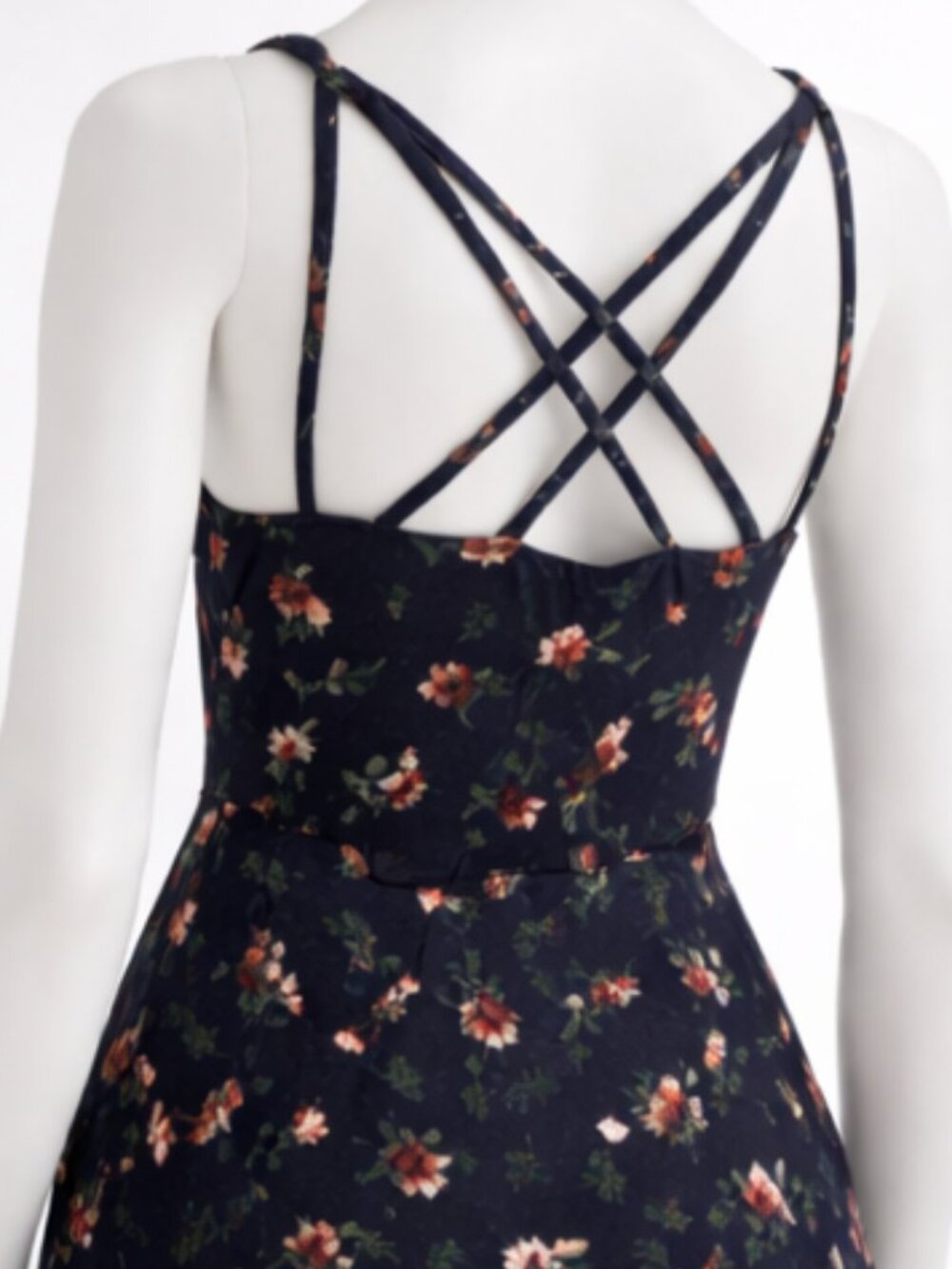 Nine Britton Navy Floral Midi Dress | Size Medium | Spaghetti Strap Slip Dress - Picture 4 of 5